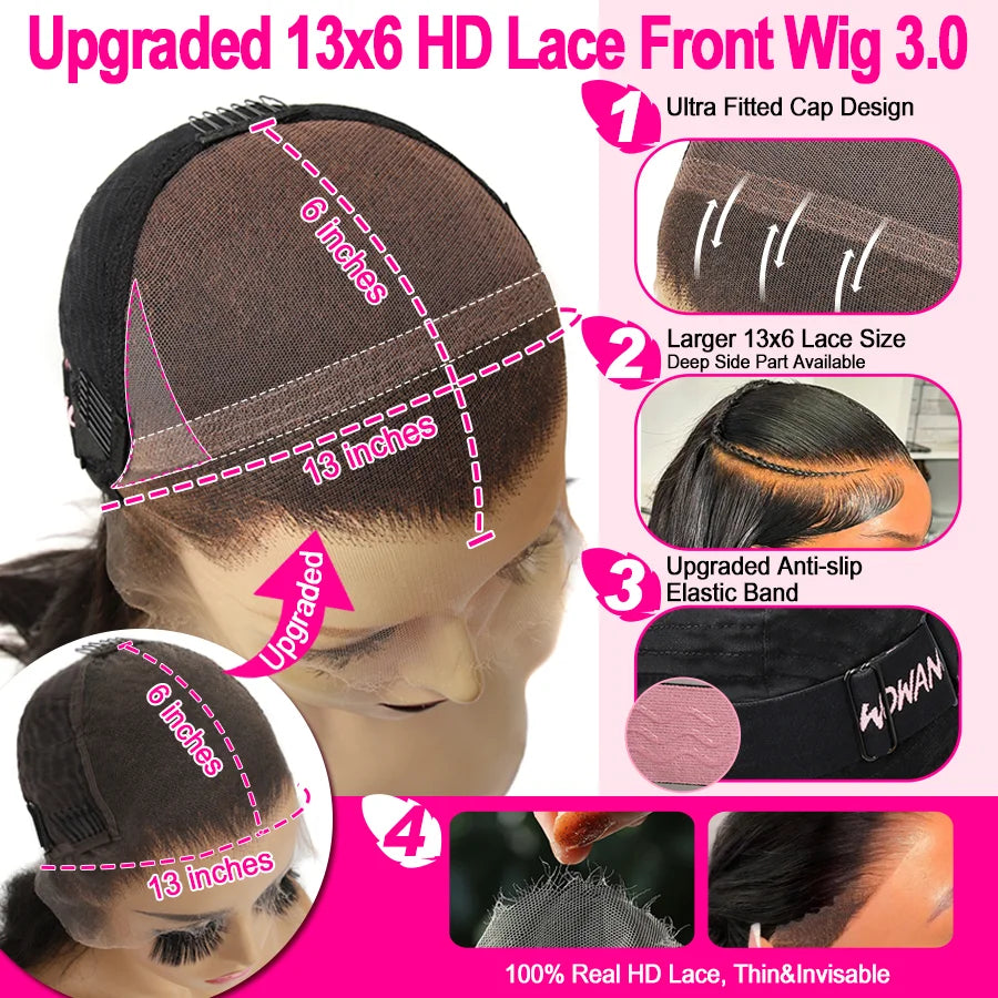 Loose Wave Lace Front Human Hair Wigs Jet Black 13x6 HD Lace Frontal Wigs SkinLike HD Lace Pre Plucked Glueless Wig For Women