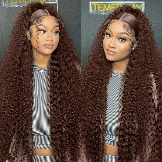 Chocolate Brown Kinky Curly 13X4 13X6 Lace Front Human Hair Wigs Pre Plucked Colored Wigs Human Hair 4X4 Lace Closure Brown Wigs
