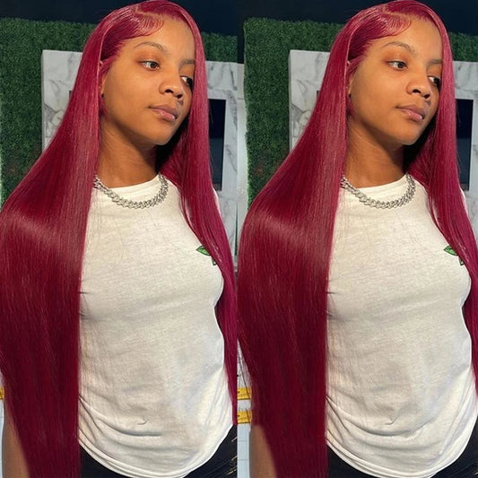 13x6 HD Lace Front Wig Human Hair Wigs 99J Burgundy Pre Plucked Colored HD Lace Frontal Human Hair Wigs Hot Star Straight Wig
