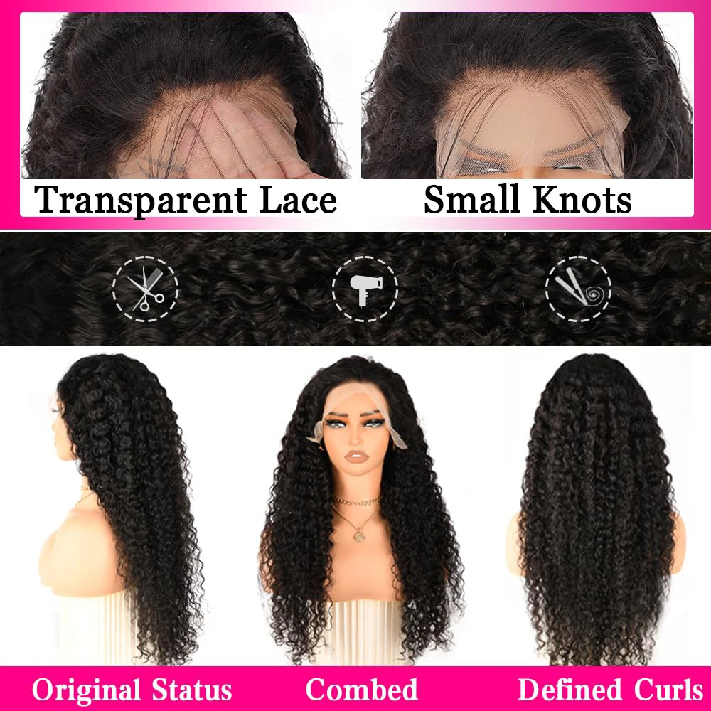 28 Inch 13x4 Deep Wave Lace Front Wig Human Hair 200% Density Deep Curly 13x6 Lace Frontal Wig 100% Human Hair Natural Color Wig