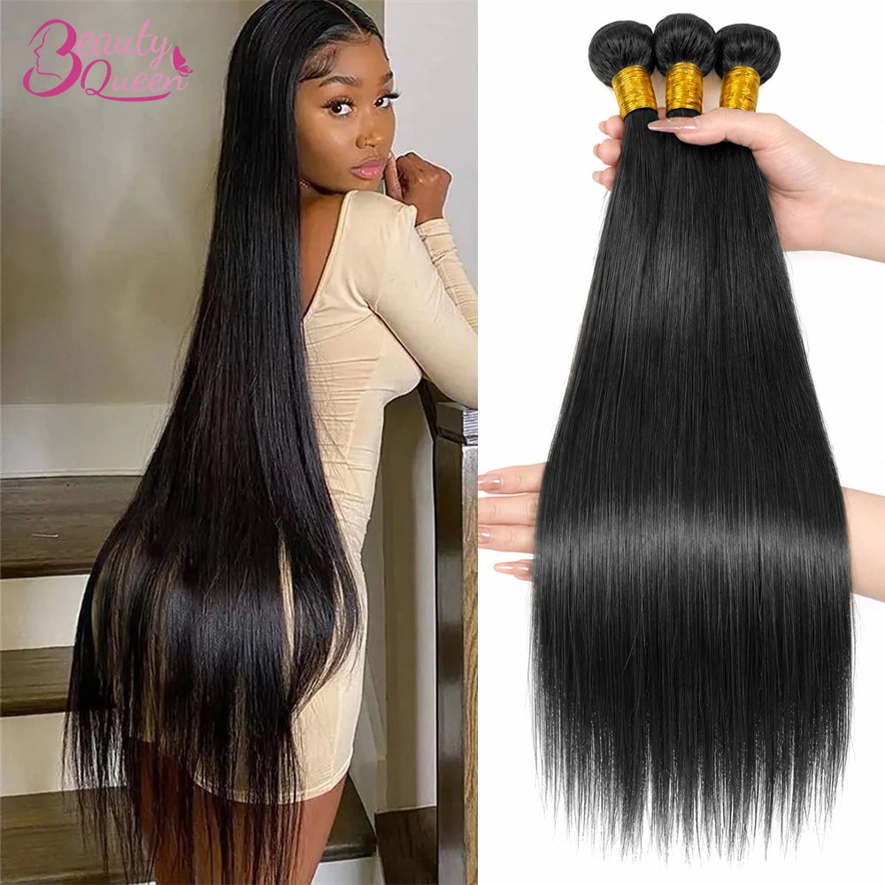Brazilian Bundles Raw 100% Human Hair Bone Straight Hair Extensions Bulk For Braiding 14-32 Inch Bundles Double Weft Hair Weave
