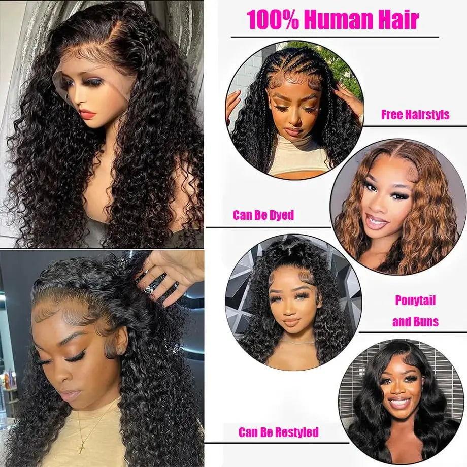 28 Inch 13x4 Deep Wave Lace Front Wig Human Hair 200% Density Deep Curly 13x6 Lace Frontal Wig 100% Human Hair Natural Color Wig