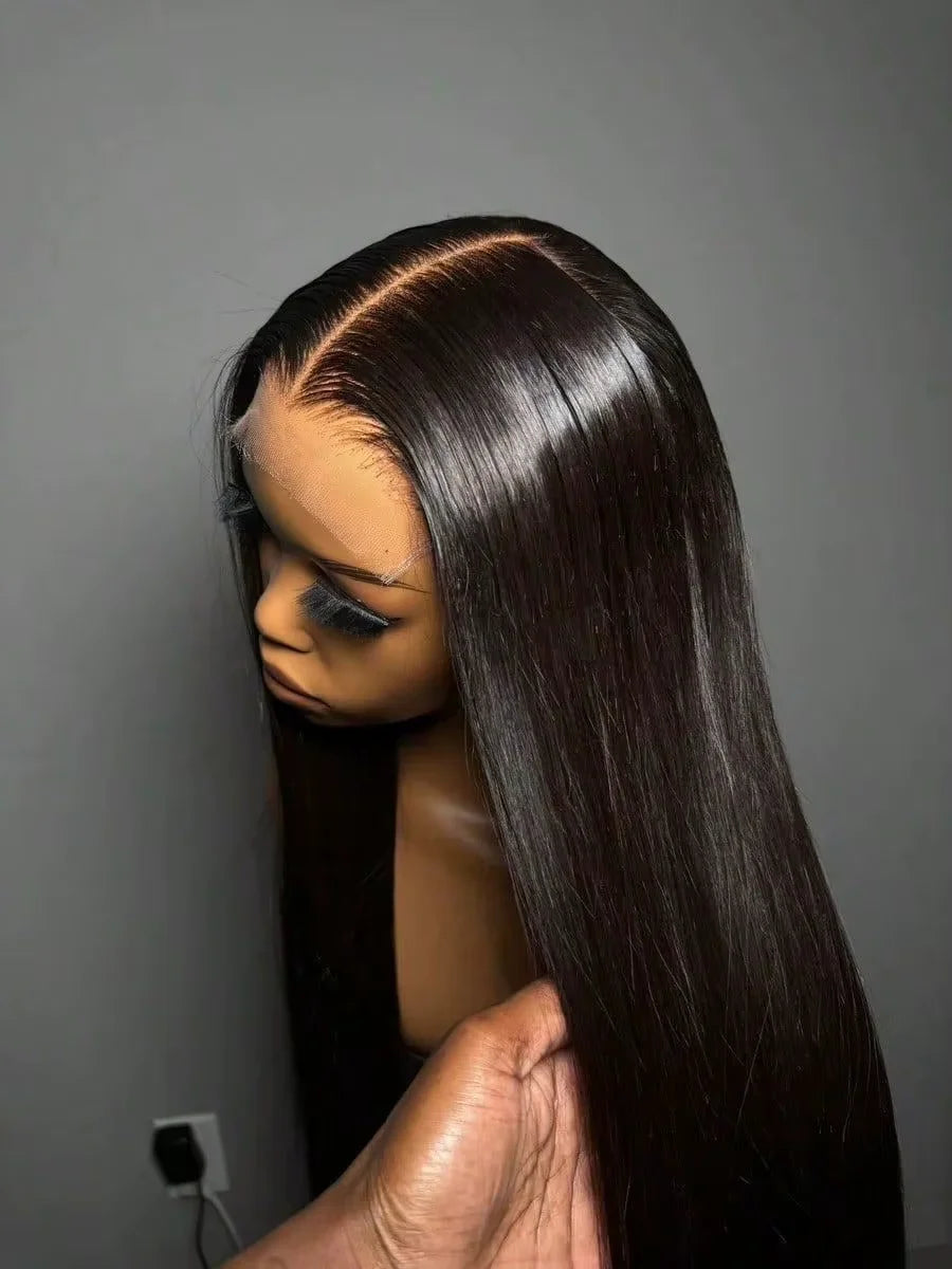 Peruvian 300% Density Black Straight 13x4 13x6 Lace Frontal Human Hair Wigs 30 36 Inch Pre Plucked 5x5 Glueless Wigs For Women