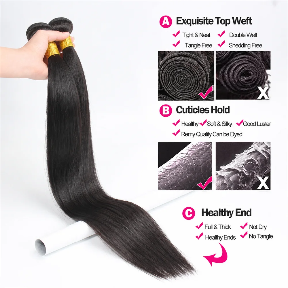 Brazilian Bundles Raw 100% Human Hair Bone Straight Hair Extensions Bulk For Braiding 14-32 Inch Bundles Double Weft Hair Weave