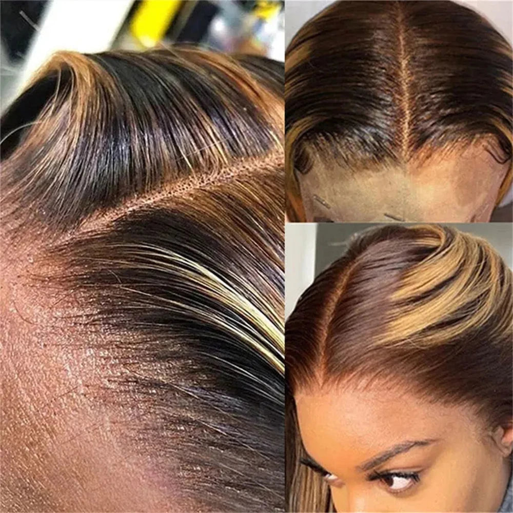 Highlight Bundles With Closure Frontal Brazilian Body Wave Ombre Blonde Human Hair Tissage Bundle With 13x4 Frontal P4/27 Color