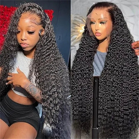 200 Density 13x6 HD Transparent Lace Front Human Hair Wig 30 40 Inch Deep Wave Lace Frontal Wigs Human Hair Wigs for Black Women