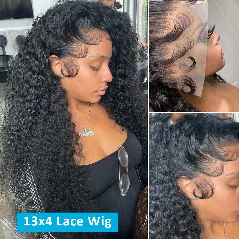 250 Density HD 13X6 Transparent Deep Wave Human Hair Lace Frontal Wig 30 40 Inch 13X4 Water Curly Lace Front Human Hair Wigs