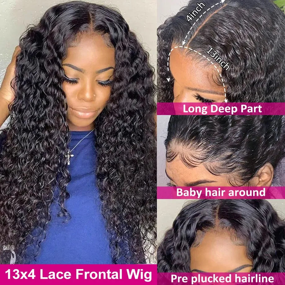 Deep Wave Frontal Wig 13x4 13x6 Hd Transparent Lace Frontal Wig 5X5 6X4 Glueless Wig 28 30 Inch Curly Lace Front Human Hair Wigs