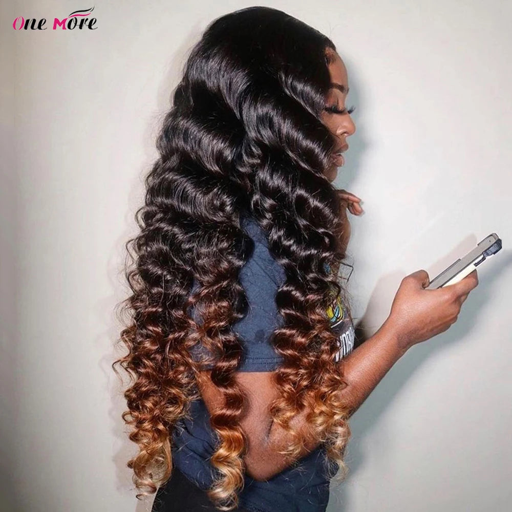 1B 4 30 Ombre Loose Deep Wave Lace Frontal Wig 13x4 Brown Colored Lace Front Human Hair Wigs 250 Density Deep Wave Frontal Wig