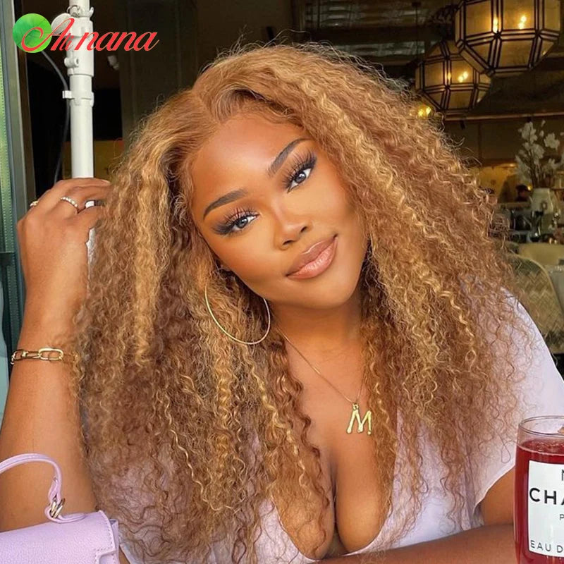 13x6 Honey Blonde Kinky Curly Lace Front Wig Pre-Plucked 180%Density 13x4 Lace Frontal Wigs Highlight Colored Wig Human Hair Wig