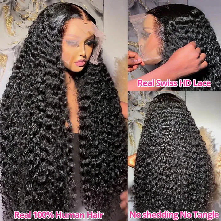 250 Density HD 13X6 Transparent Deep Wave Human Hair Lace Frontal Wig 30 40 Inch 13X4 Water Curly Lace Front Human Hair Wigs