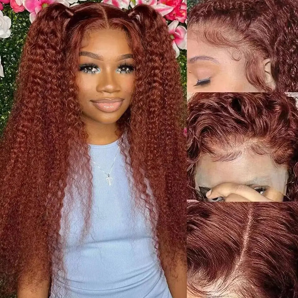 30 34 Inch Reddish Brown Deep Wave Frontal Wig  180% 13X6 HD Lace Frontal Wig Colored Deep Wave 13x4 Lace Front Human Hair Wigs
