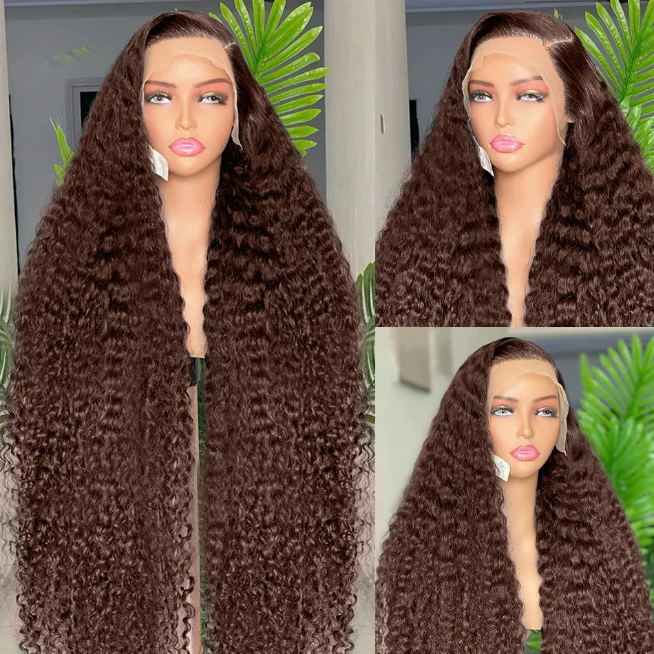 Chocolate Brown Kinky Curly 13X4 13X6 Lace Front Human Hair Wigs Pre Plucked Colored Wigs Human Hair 4X4 Lace Closure Brown Wigs