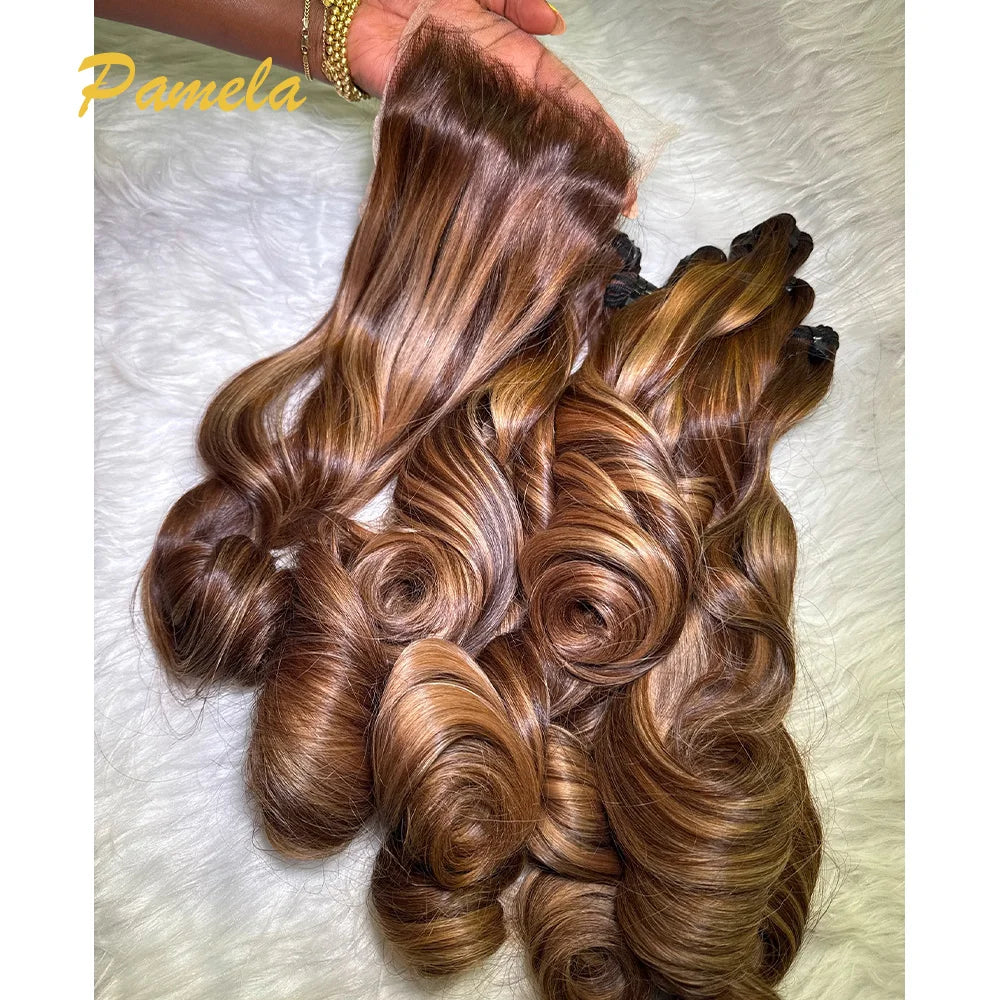 Loose Deep Wave Human Hair Bundles With 5x5 Closure And 3 Bundles Human Hair Extensions For Women Ombre Brown 13x6 Lace Frontal