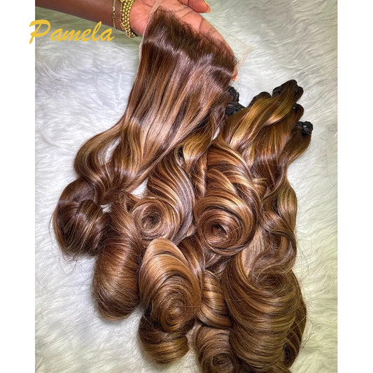Loose Deep Wave Human Hair Bundles With 5x5 Closure And 3 Bundles Human Hair Extensions For Women Ombre Brown 13x6 Lace Frontal