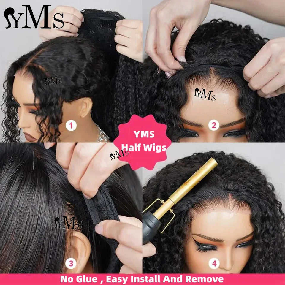 Flip Over Wig 3B3C Burmese Curly Half Wigs Human Hair YMS 350% High Density 3B3C Goddess Burmese Curly Half Wigs With Drawstring