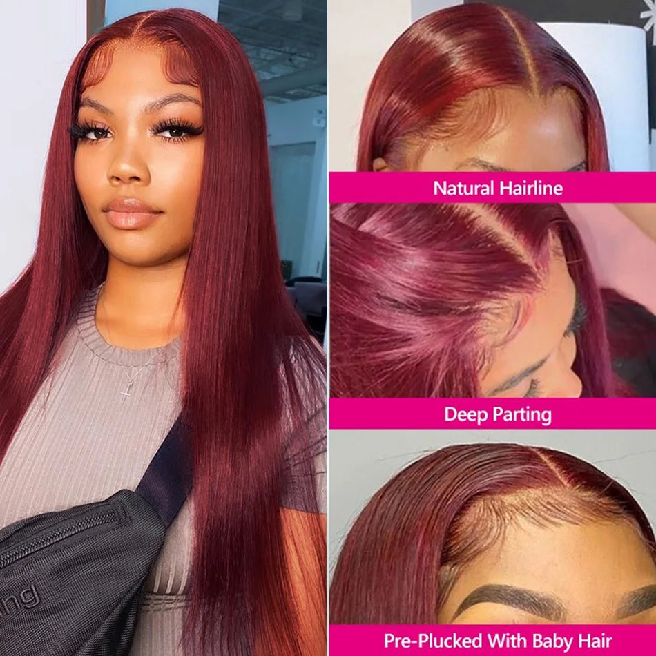 13x6 HD Lace Front Wig Human Hair Wigs 99J Burgundy Pre Plucked Colored HD Lace Frontal Human Hair Wigs Hot Star Straight Wig