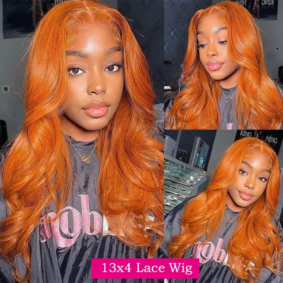 13x4 Ginger Orange Lace Front Human Hair Wigs Woman 13x6 HD Body Wave Lace Frontal Wig 350 Colored Remy Human Hair Wig Brazilian