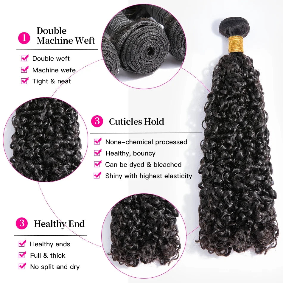 Finros Curly Bundles Human Hair Deep Wave Raw Hair Bundles Unprocessed Double Weft  Brazilian Virgin Hair Extensions Weave