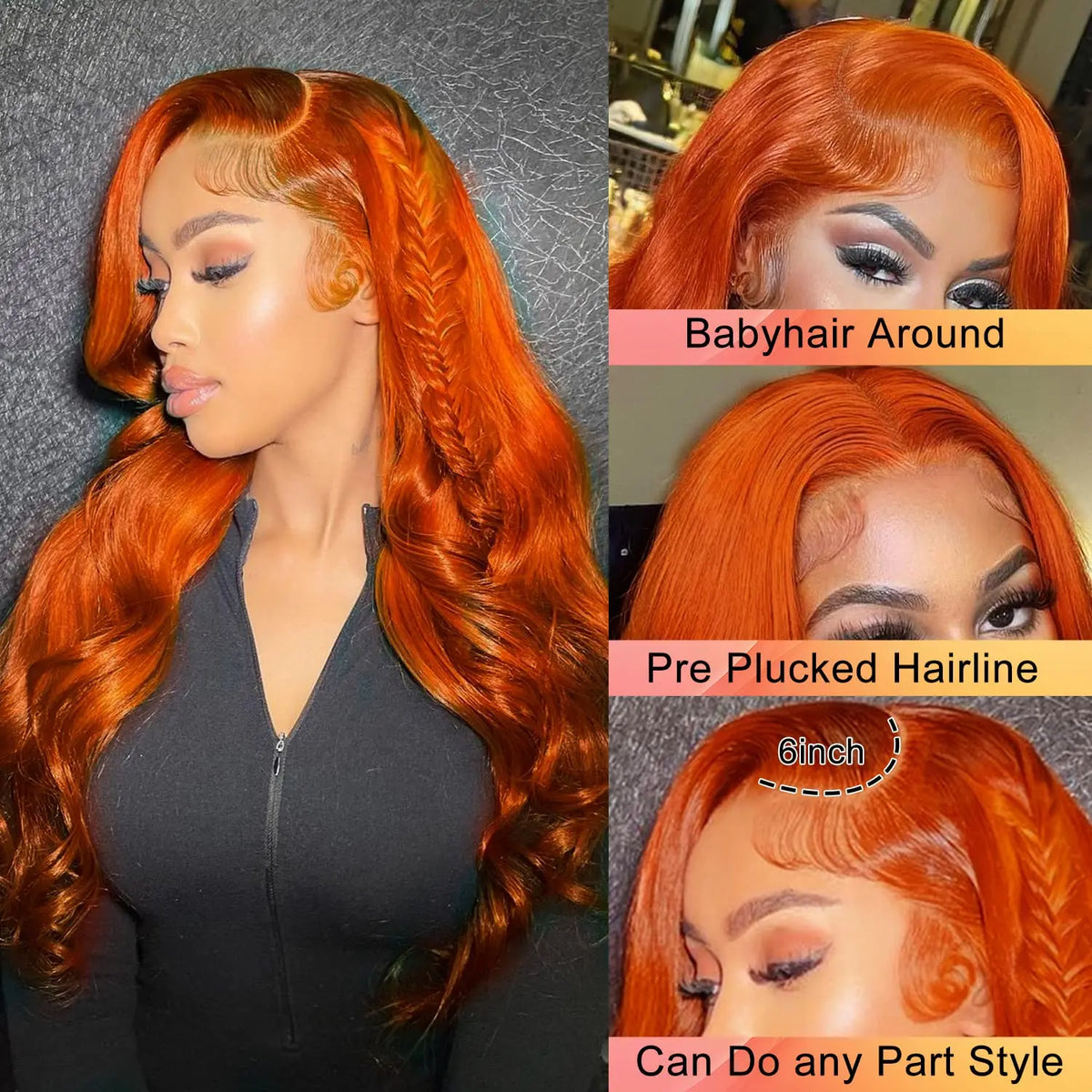 13x4 Ginger Orange Lace Front Human Hair Wigs Woman 13x6 HD Body Wave Lace Frontal Wig 350 Colored Remy Human Hair Wig Brazilian