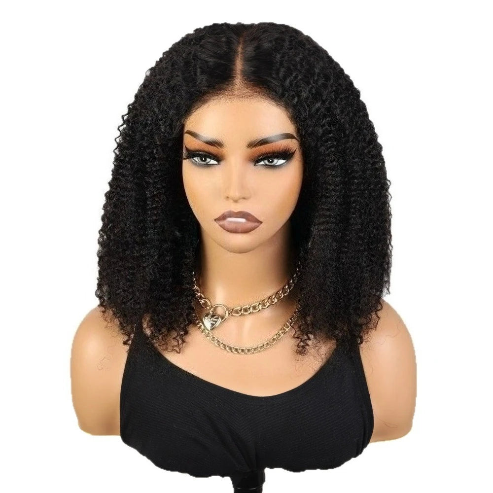 5x5 Lace Frontal Kinky Curly Natural Color Human Hair Wig Pre‑Plucked Hairline Short Curly Wig for Black Women Daily Hairstyle