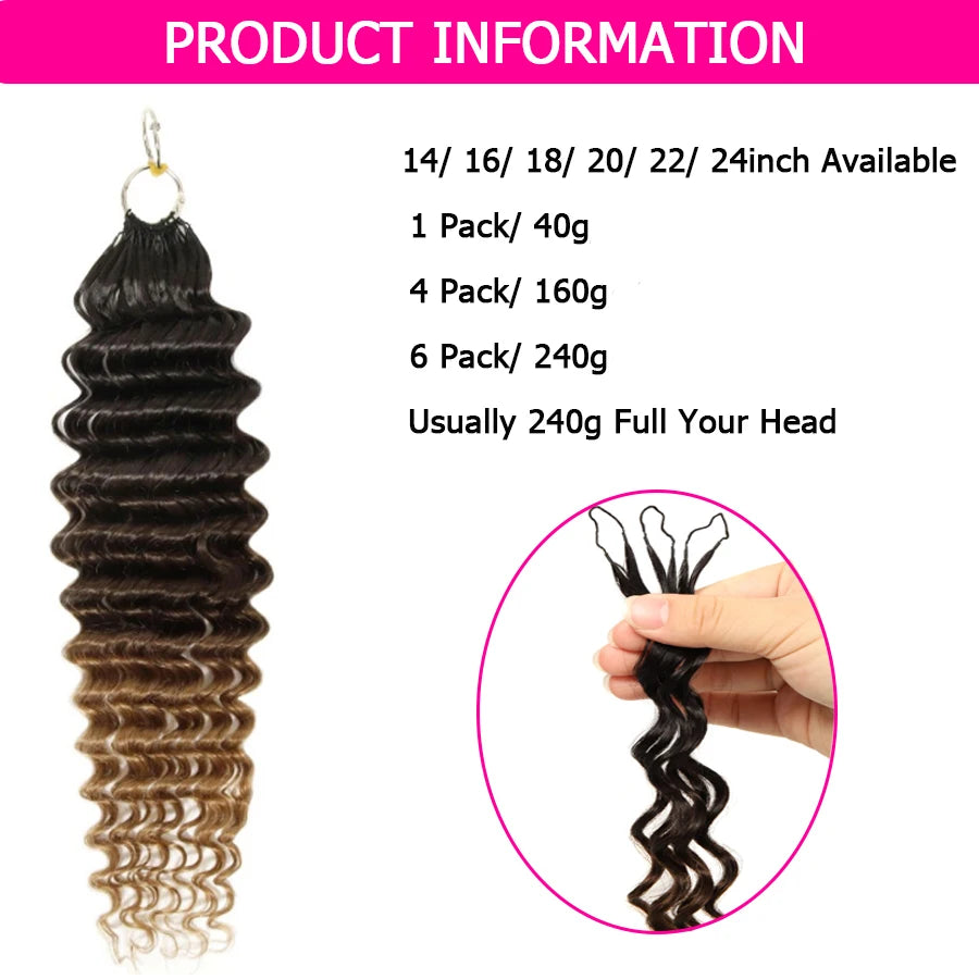 1BT/4/30 Ombre Color Deep Wave Crochet Hair For Braiding Curly Feather Crochet Hair Extensions With String Pre-Separated Knotles