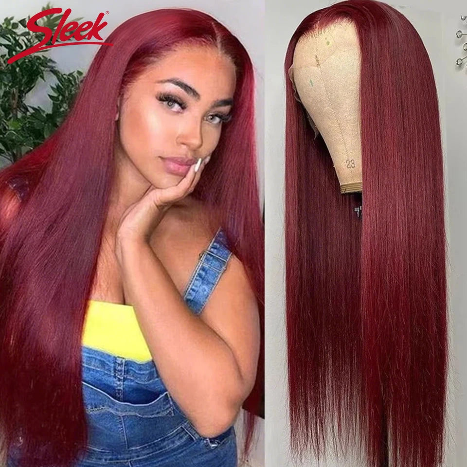 Ombre Pink Straight Lace Front Wigs 13x6x1 Lace Part Human Hair Wig For Women Transparent Lace Highlight Colored Remy Hair