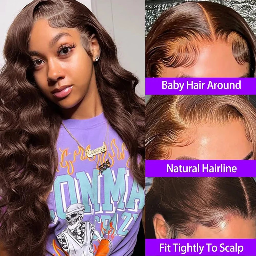 36 38 Inch Body Wave Chocolate Brown Lace Front Wigs Human Hair Pre Plucked Brazilian Virgin Hair 13x4 HD Frontal Wig For Women