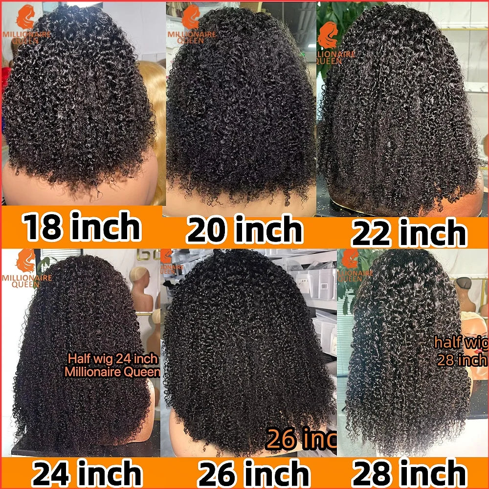 Millionaire Queen Half Wigs Wear and Go Beginner Friendly Burmese Pixie Curly Half Wig 300% Clip Ins Flip Over Glueless Wigs