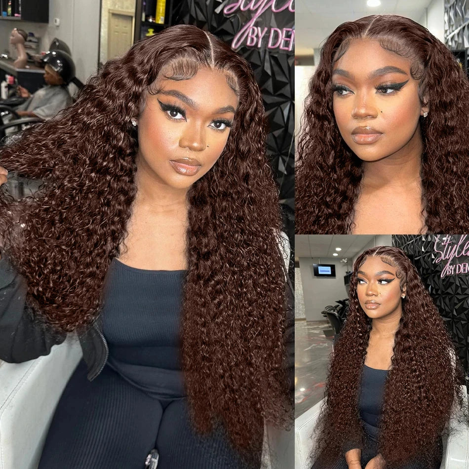 Chocolate Brown Kinky Curly 13X4 13X6 Lace Front Human Hair Wigs Pre Plucked Colored Wigs Human Hair 4X4 Lace Closure Brown Wigs