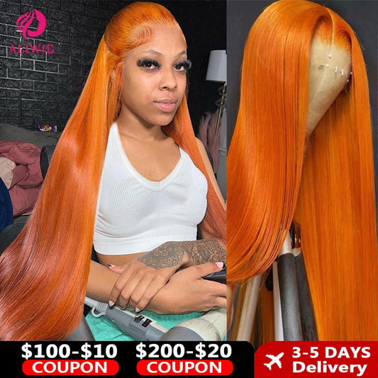 Orange Ginger Lace Front Wig Human Hair 13x4 Brazilian Straight Lace Frontal Wig Pre Plucked Colored Human Hair Wigs For Women