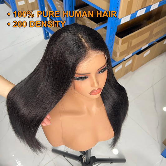 20 Inch Straight Glueless 13x4 Transparent Lace Front Wigs 100% Human Hair Pre Plucked 220 Density 5x5 Closure Wigs