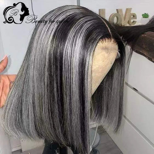 Ombre 60 BlacK Colored Short Bob Wig 13x4 Lace Front Human Hair Wigs Pre Plucked Brazilian Remy Lace Frontal Wig 180% Density