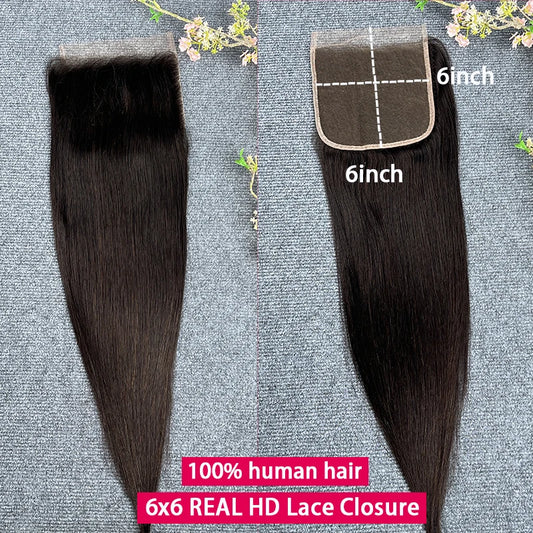 100% Real HD Lace Closure Only Invisible Melt Skin Lace 6x6 7x7 Straight & Body Wawe Raw Human Hair Pre Plucked Swiss HD Lace