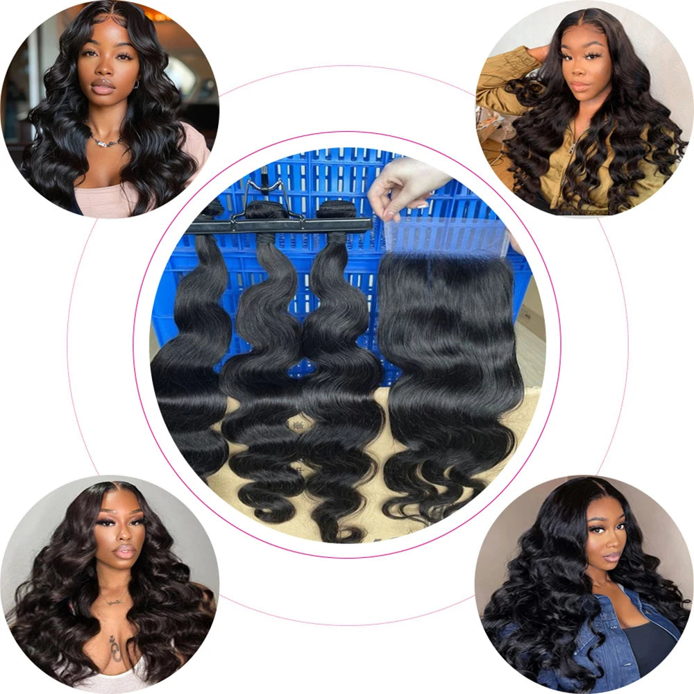 Body Wave Bundles With Closure Human Hair with 4x4/5x5 Lace Closure Hair Extension 3/4 Bundles With Closure 3-5 Days Delivery