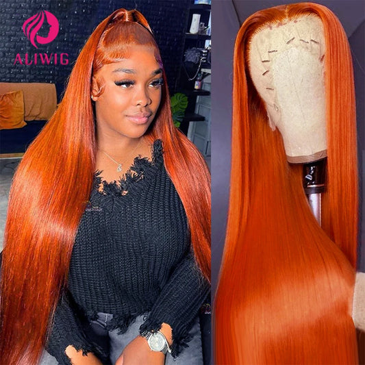 Ginger Orange 13x4 Lace Front Wigs Human Hair Colored 13x6 Straight Lace Frontal Wigs HD Transparent Lace Wig For Women Plucked
