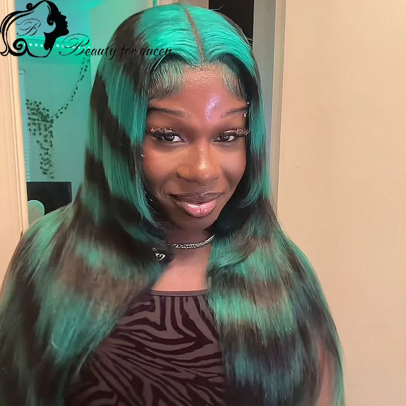 Cosplay Highlight Straight With Pattern Brazilian Colored Pink Blue Human Hair Wig Transparent 13x4 Lace Frontal Wigs For Women