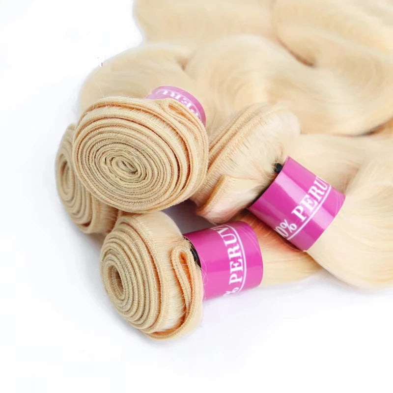 613 Blonde Color Hair Weave 1/3/4 Bundles Weaving Peruvian Body Wave Remy Hair Bundle 8 - 40 inch 100% Human Hair Weft For Women