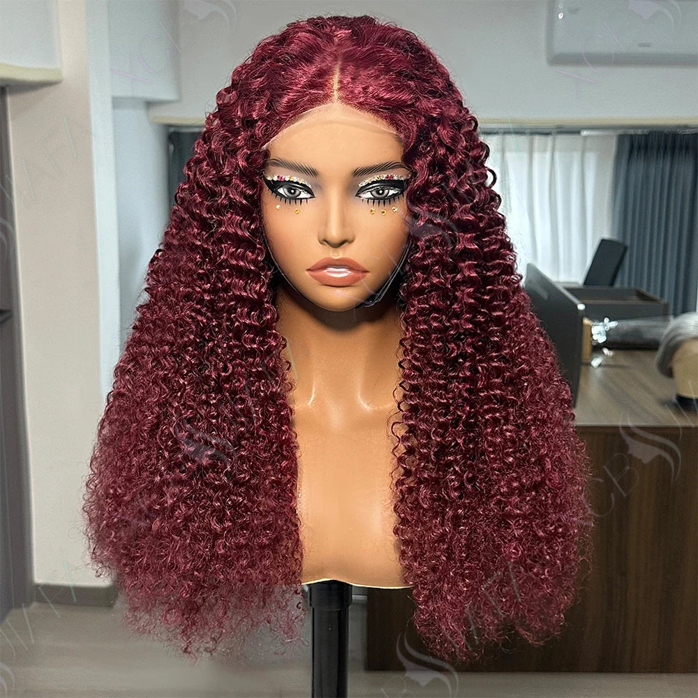 Burgundy Curly Wigs Human Hair 99j 13x4 Lace Front Deep Wave 100% Human Hair Wigs Pre Plucked 13X6 HD Lace Wine Red Colored Wig