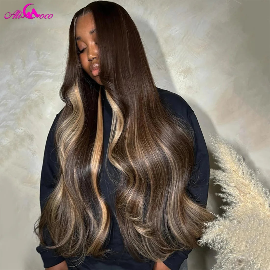 Brown Highlights Blonde Body Wave Human Hair Wig 13x6 Transpaprent Lace Front Wigs Human Hair Preplucked 5x5 Lace Closure Wig