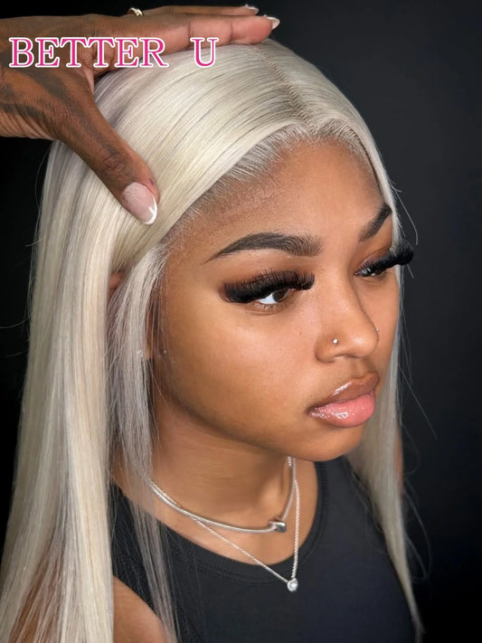 250% Platinum 13x4 13x6 HD Lace Front Human Hair Wigs #60 Pre-Plucking White Blonde Colored Straight Lace Frontal Wig For Women