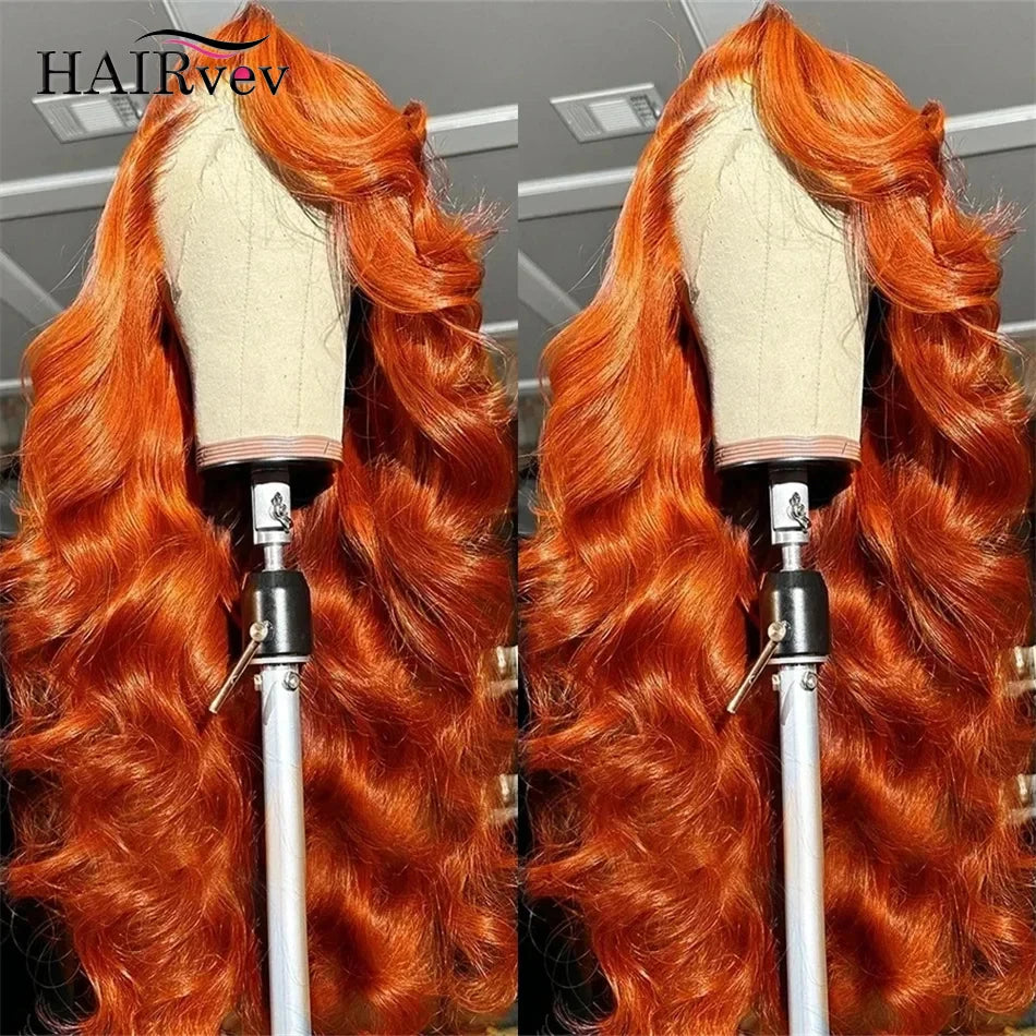 13x4 Ginger Orange Lace Front Human Hair Wigs Woman 13x6 HD Body Wave Lace Frontal Wig 350 Colored Remy Human Hair Wig Brazilian