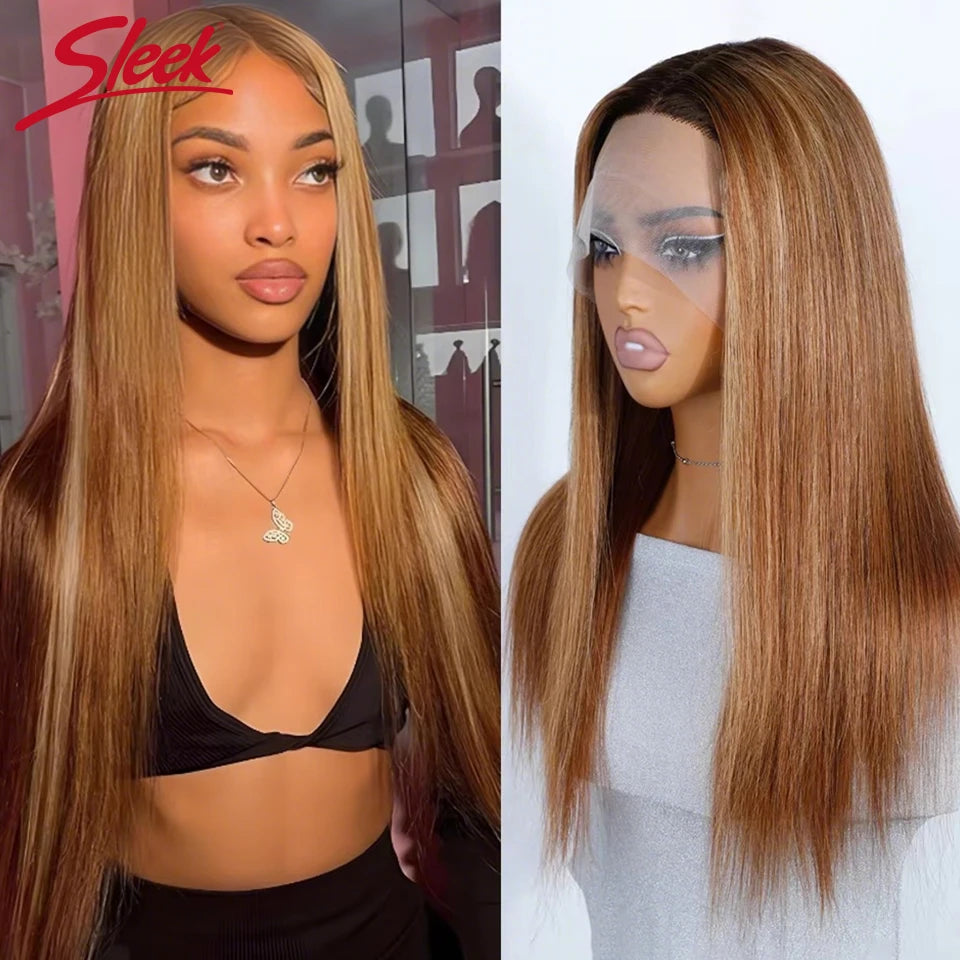 Ombre Pink Straight Lace Front Wigs 13x6x1 Lace Part Human Hair Wig For Women Transparent Lace Highlight Colored Remy Hair