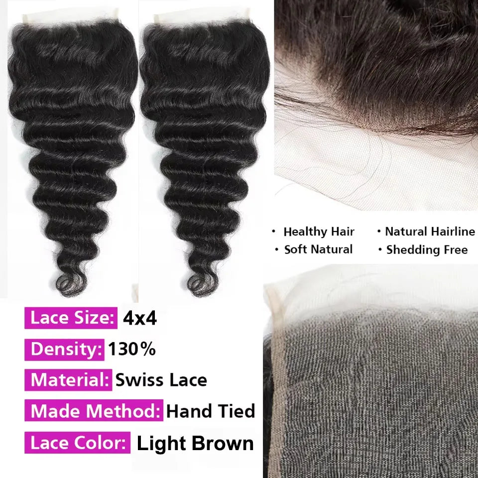 30 40 Loose Deep Wave Human Hair Bundles With HD Lace Closure Frontal Raw Virgin Hair 3/4 Bundles With Transparent Closure Hair
