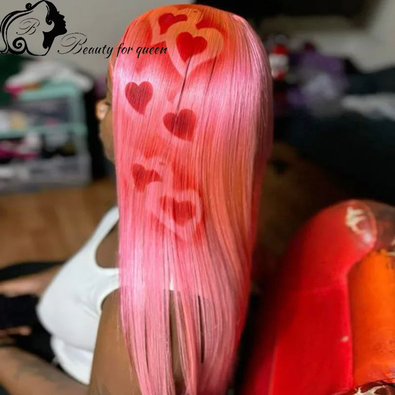 Cosplay Highlight Straight With Pattern Brazilian Colored Pink Blue Human Hair Wig Transparent 13x4 Lace Frontal Wigs For Women