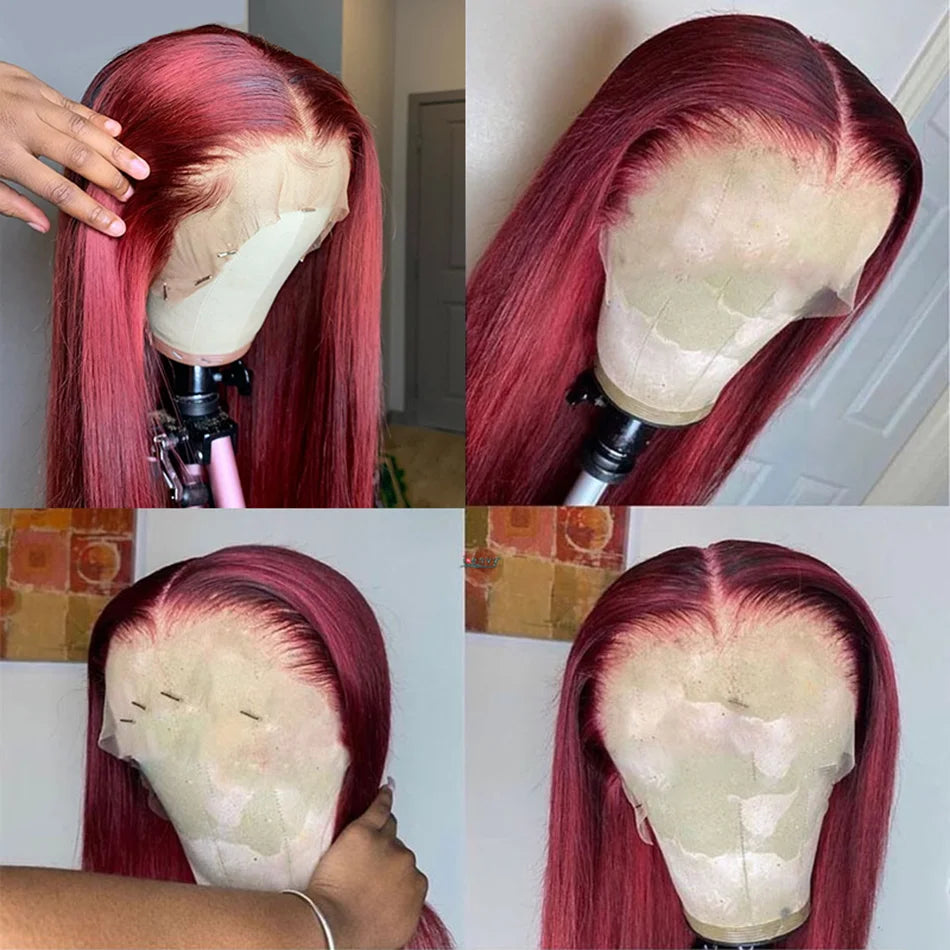 13x6 HD Lace Front Wig Human Hair Wigs 99J Burgundy Pre Plucked Colored HD Lace Frontal Human Hair Wigs Hot Star Straight Wig