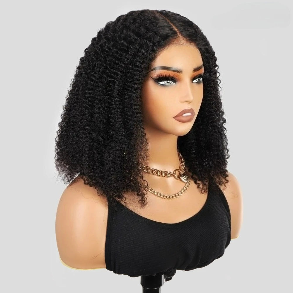 5x5 Lace Frontal Kinky Curly Natural Color Human Hair Wig Pre‑Plucked Hairline Short Curly Wig for Black Women Daily Hairstyle