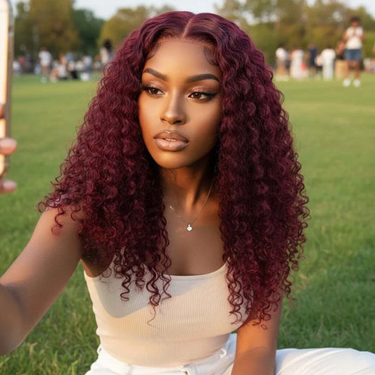 Burgundy Curly Wigs Human Hair 99j 13x4 Lace Front Deep Wave 100% Human Hair Wigs Pre Plucked 13X6 HD Lace Wine Red Colored Wig