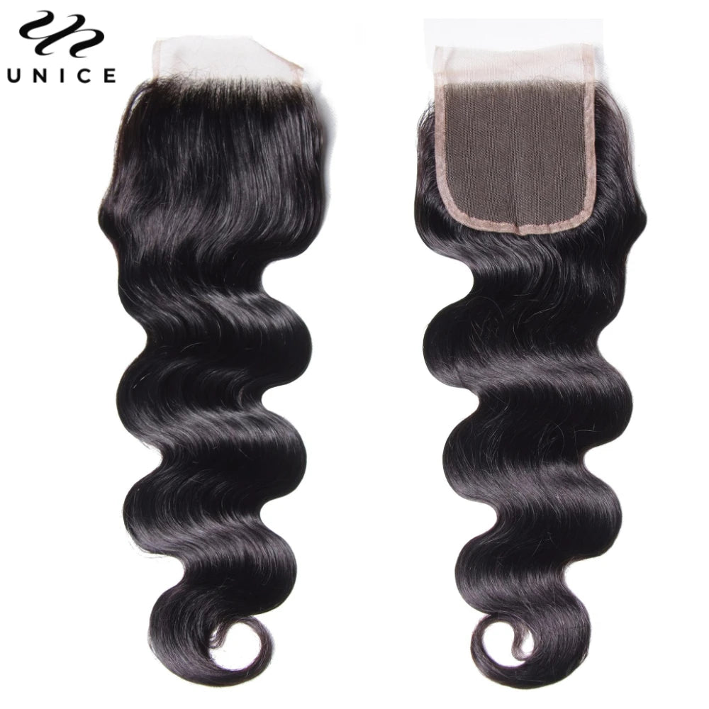 UNice Body Wave Bundles With Clousre 100% Human Hair Bundles 2/3/4 PCS With 1PC 4x4 Lace Closure Can Make 300% Density Wigs