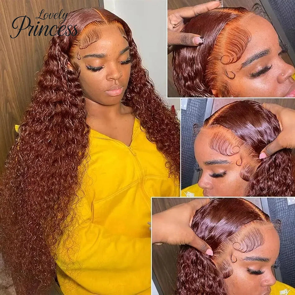 13x4 Reddish Brown Deep Curly Lace Frontal Wigs 13x6 Lace Frontal Human Hair Wigs Deep Wave Fall Colored Human Hair Lace Wigs